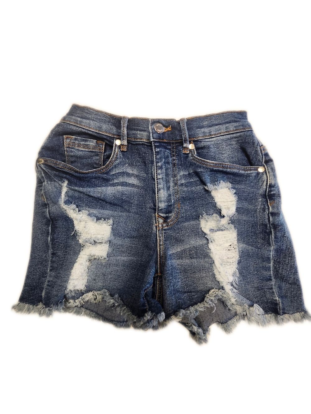 VENUS (Jeans & Polo) High Rise Medium Wash Cut Off Distressed Denim Shorts, 2